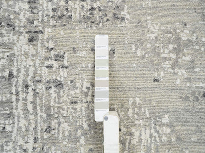 Grey 8'1" x 16'0" Modern / Contemporary Hand knotted Wool Rug - Sku: O064689