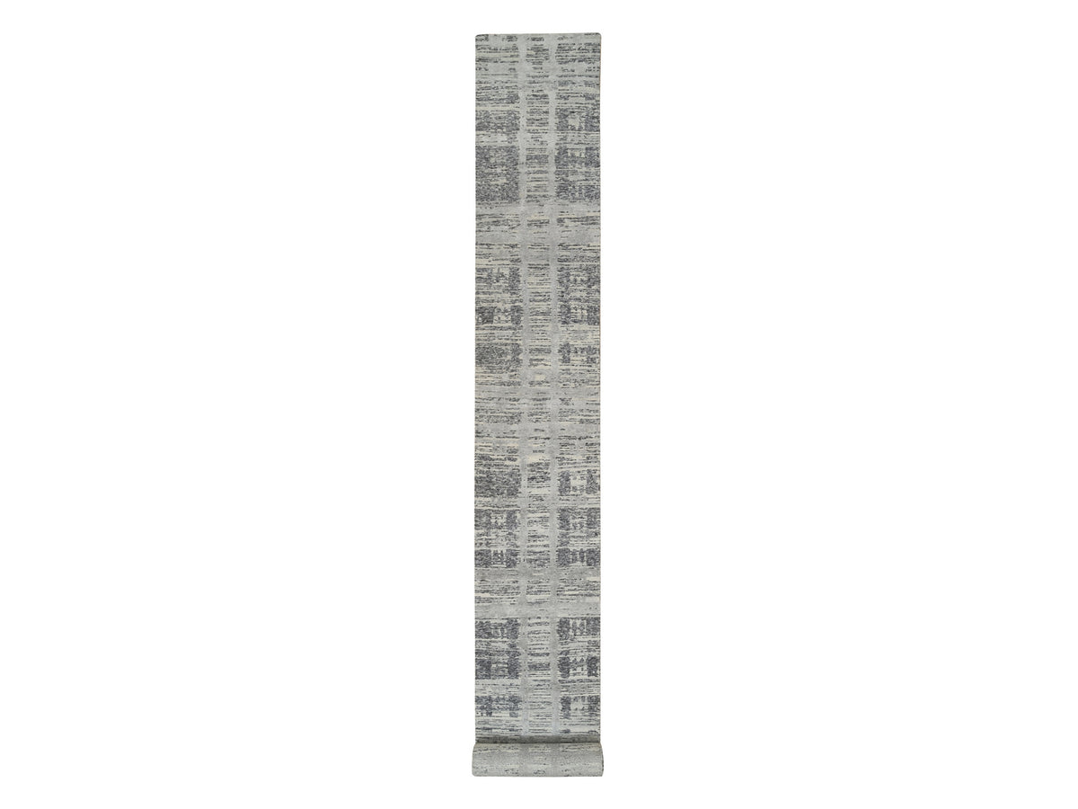 Modern / Contemporary hand-knotted wool runner in Gray, 2'6" x 22' — SKU O064695