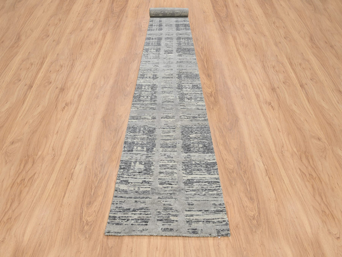 Modern / Contemporary hand-knotted wool runner in Gray, 2'6" x 22' — SKU O064695 (view 2)