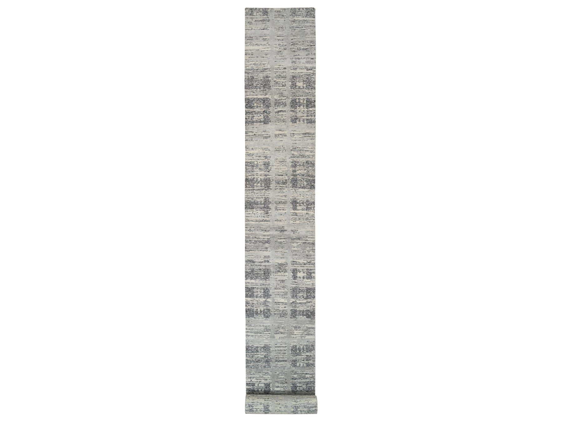 Modern / Contemporary hand-knotted wool runner in Gray, 2'7" x 23'8" — SKU O064696