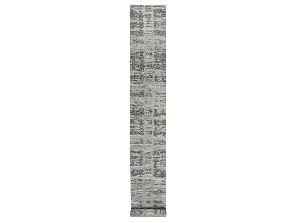 Modern / Contemporary hand-knotted wool runner in Gray, 2'6" x 20' — SKU O064697