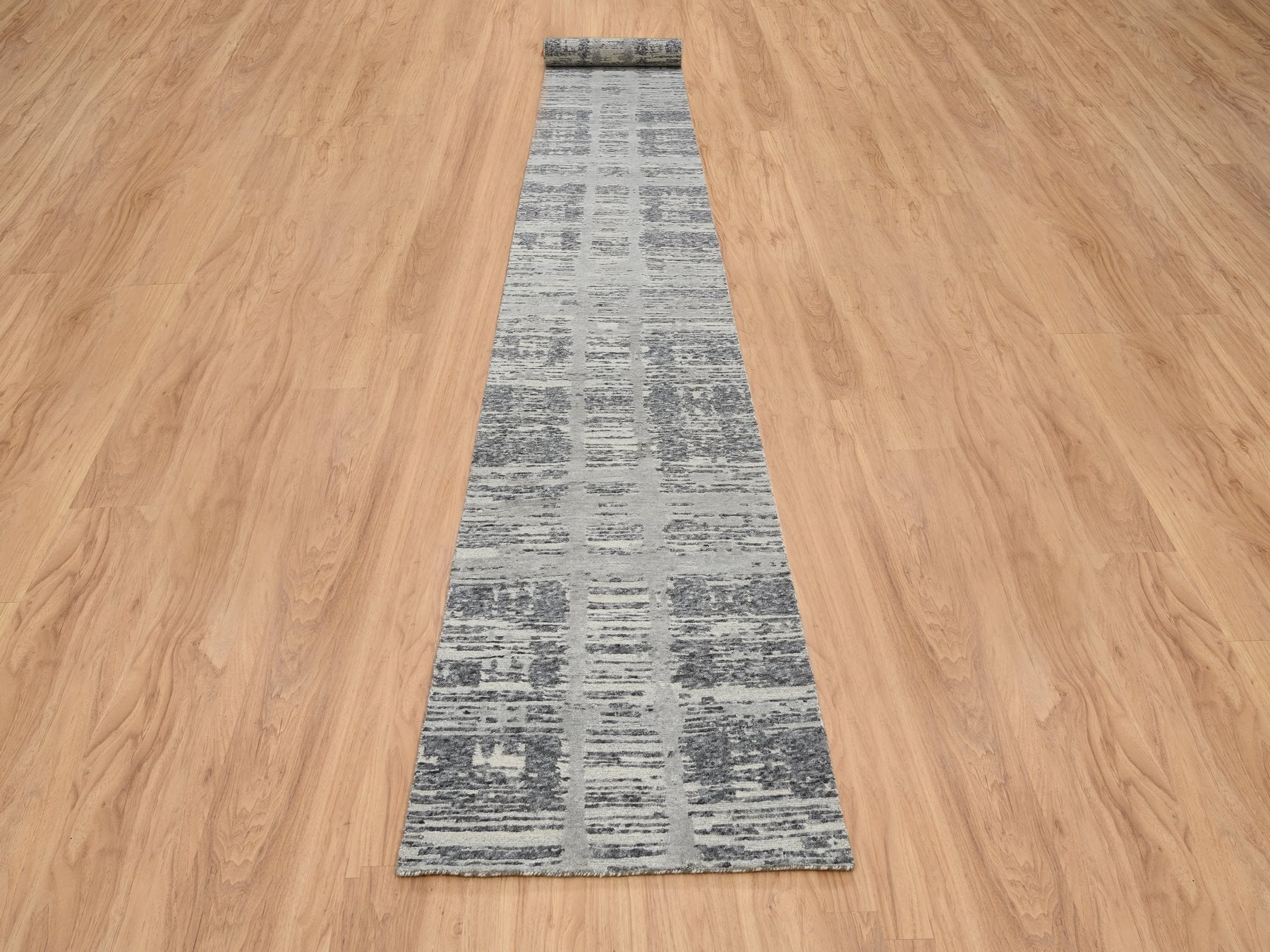 Modern / Contemporary hand-knotted wool runner in Gray, 2'6" x 20' — SKU O064697 (view 2)