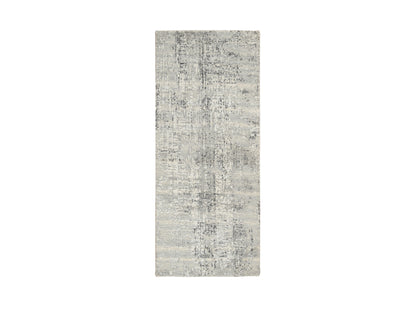 Grey 2'6" x 6'0" Modern / Contemporary Hand knotted Wool Rug - Sku: O064707