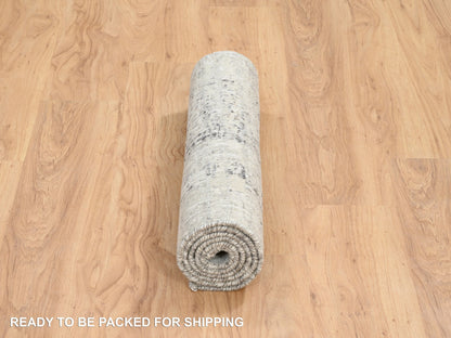 Grey 2'6" x 6'0" Modern / Contemporary Hand knotted Wool Rug - Sku: O064707