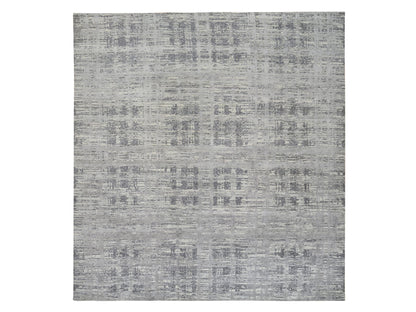 Grey 13'7" x 14'0" Modern / Contemporary Hand knotted Wool Rug - Sku: O064710