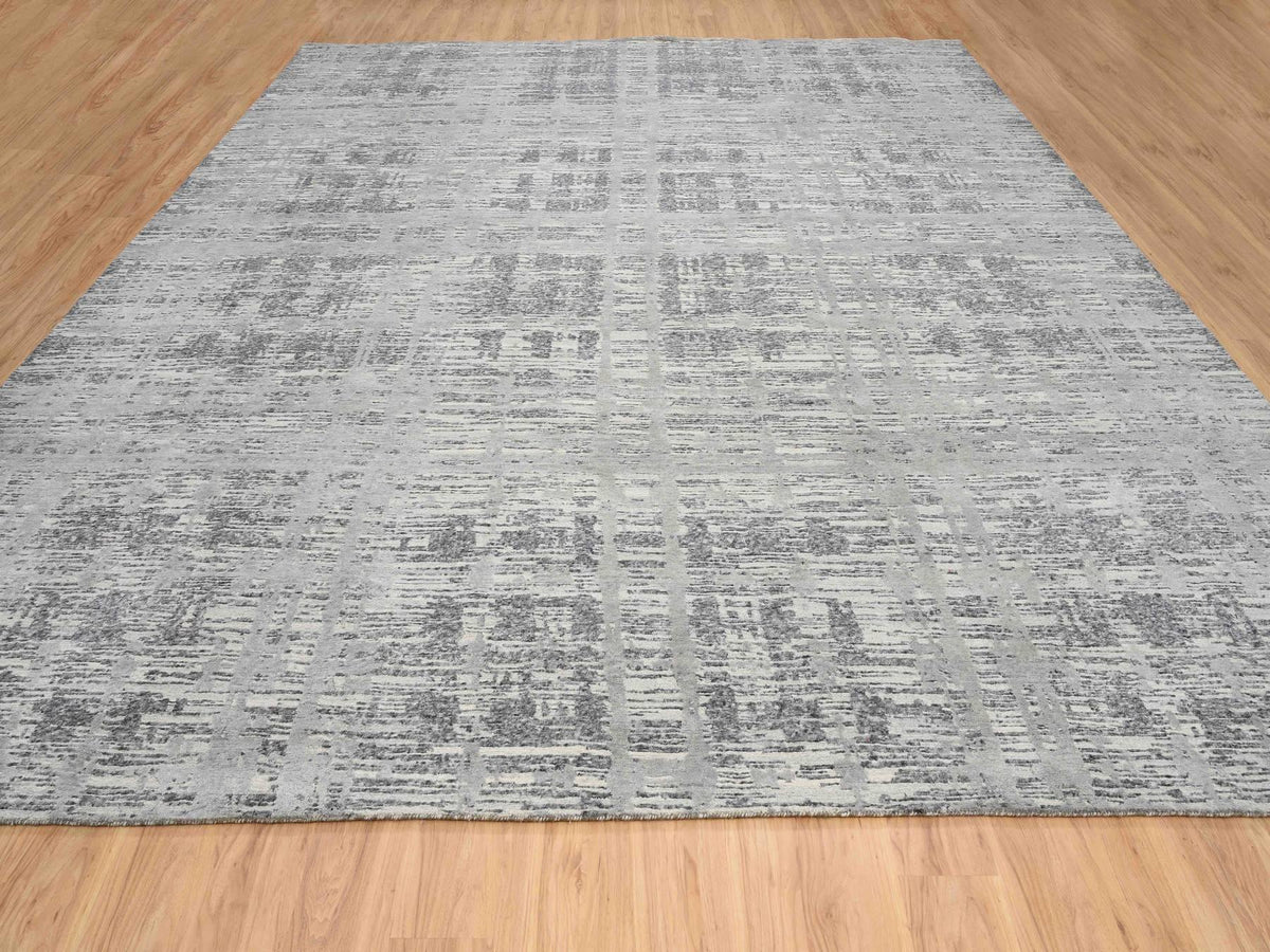 Modern / Contemporary hand-knotted wool rug in Gray, 13'7" x 14' — SKU O064710 (view 2)