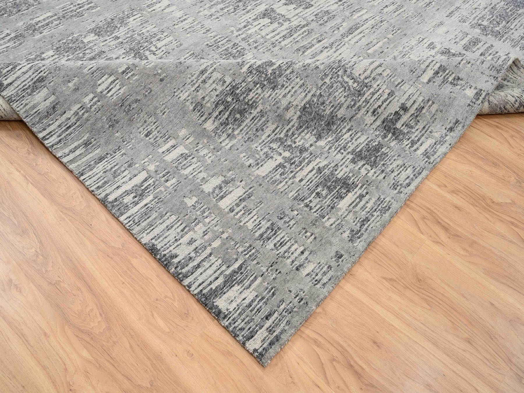 Modern / Contemporary hand-knotted wool rug in Gray, 13'7" x 14' — SKU O064710 (view 6)