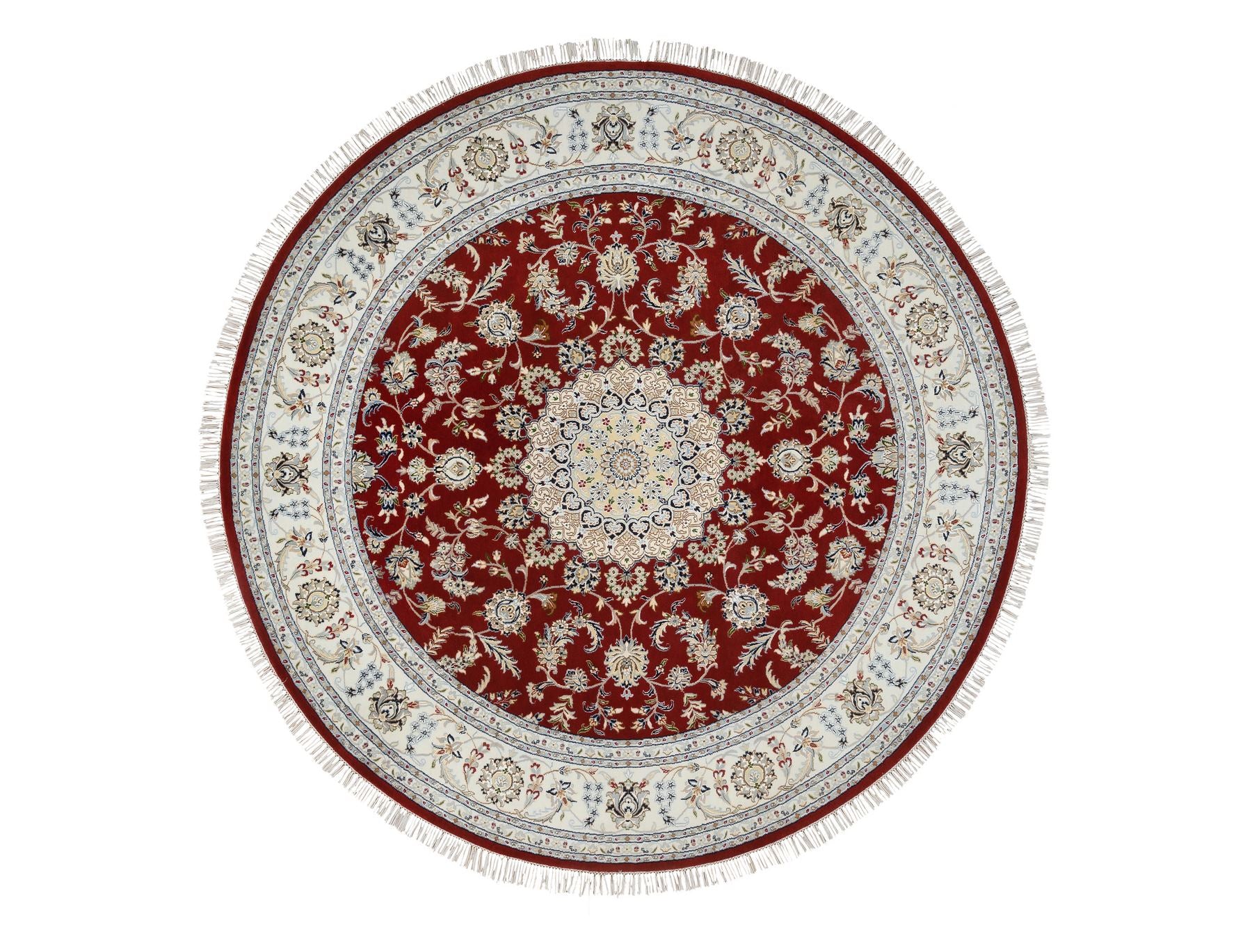 Nain Fine Oriental hand-knotted wool rug in Red & Ivory, 8' x 8' — SKU O064719