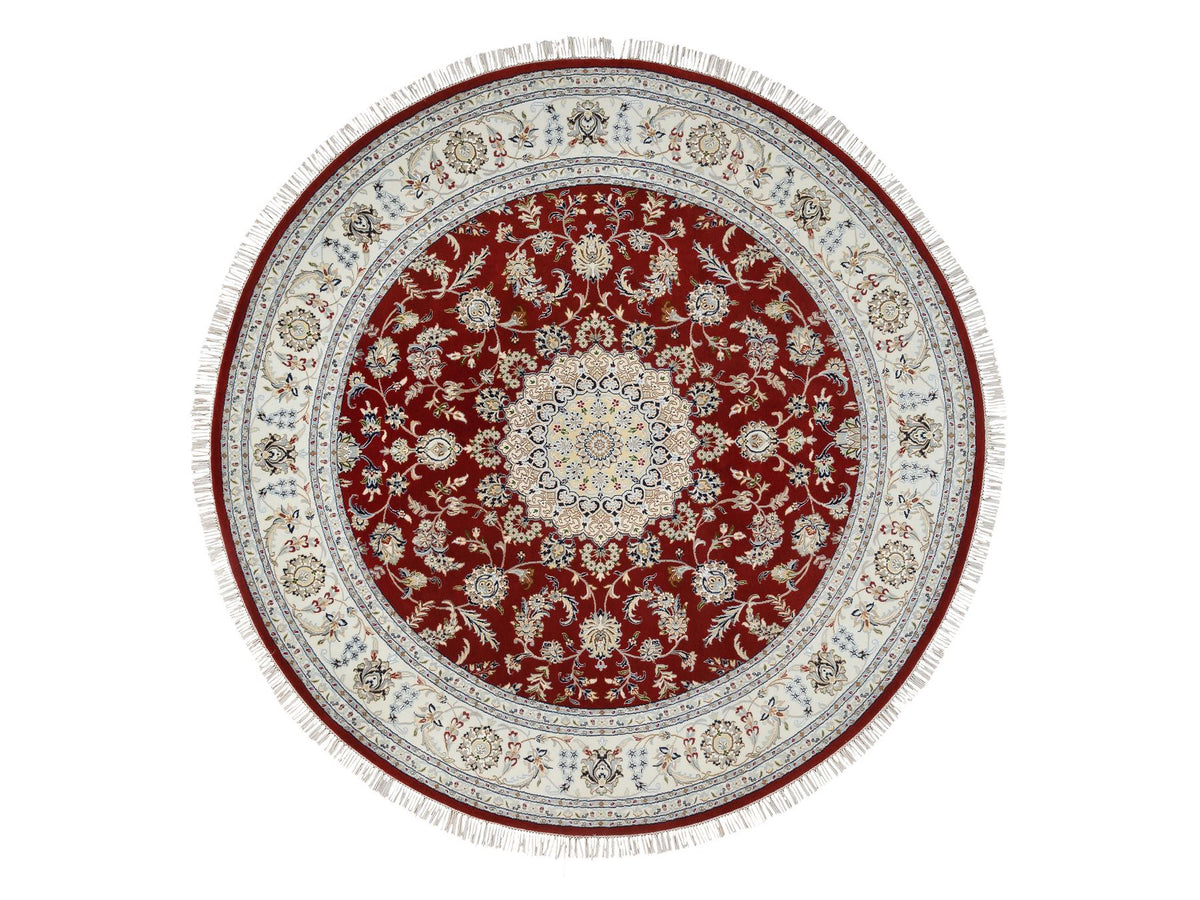 Nain Fine Oriental hand-knotted wool rug in Red & Ivory, 8' x 8' — SKU O064719