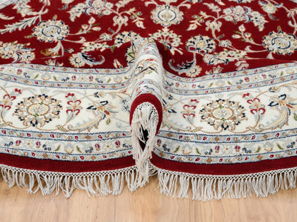 Nain Fine Oriental hand-knotted wool rug in Red & Ivory, 8' x 8' — SKU O064719 (view 5)