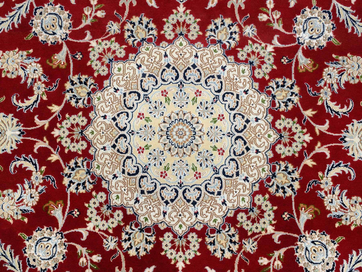 Nain Fine Oriental hand-knotted wool rug in Red & Ivory, 8' x 8' — SKU O064719 (view 8)