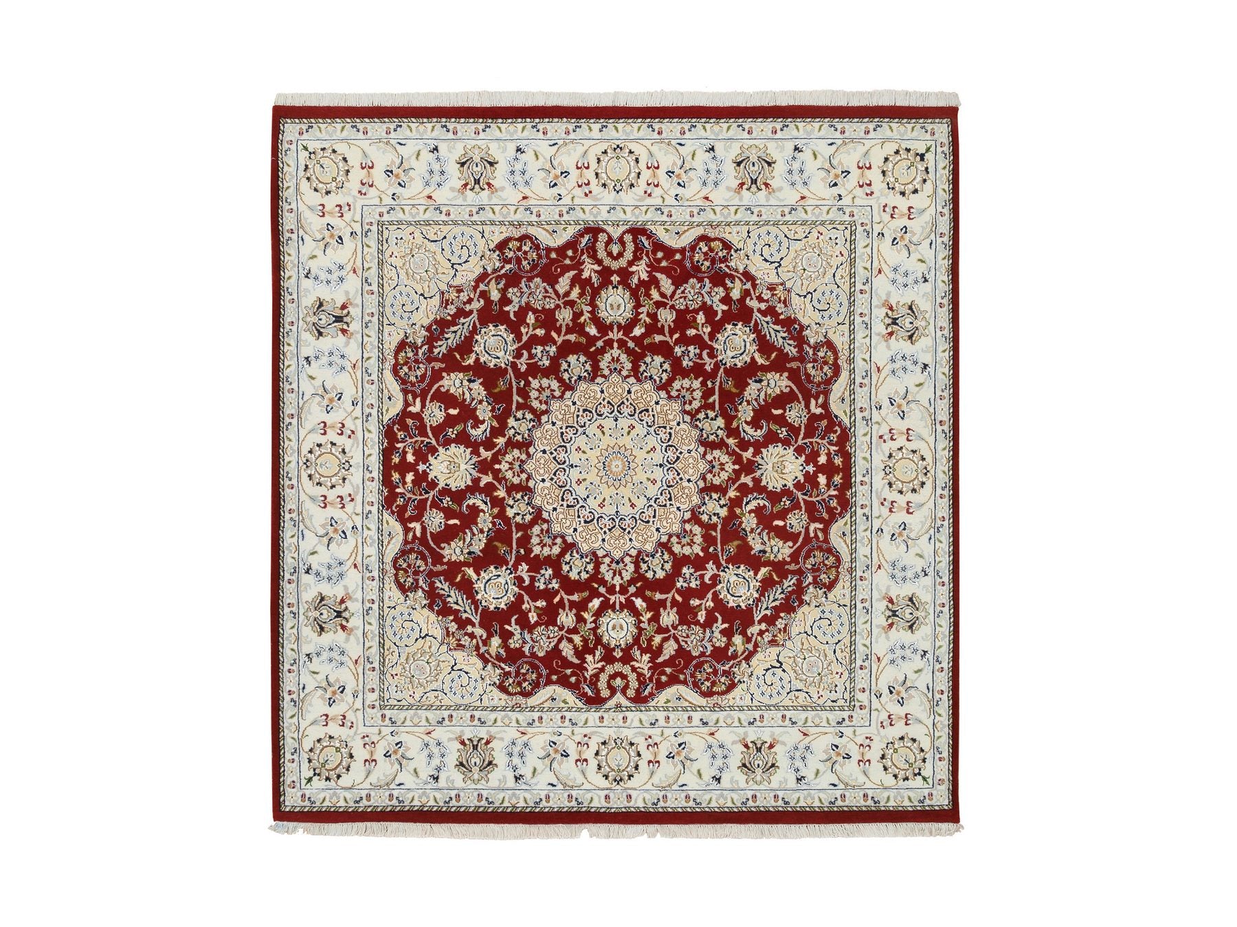 Nain Fine Oriental hand-knotted wool rug in Red & Ivory, 5'9" x 6' — SKU O064724
