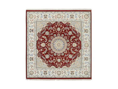 Nain Fine Oriental hand-knotted wool rug in Red & Ivory, 5'9" x 6' — SKU O064724