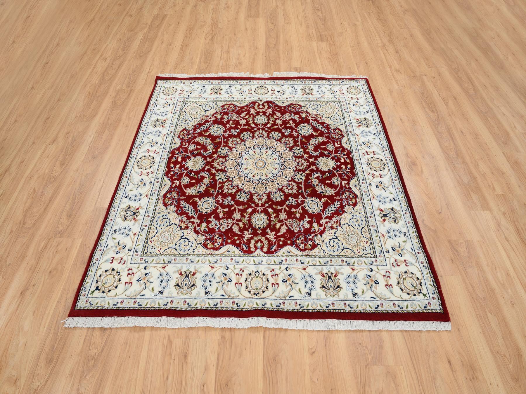Nain Fine Oriental hand-knotted wool rug in Red & Ivory, 5'9" x 6' — SKU O064724 (view 2)