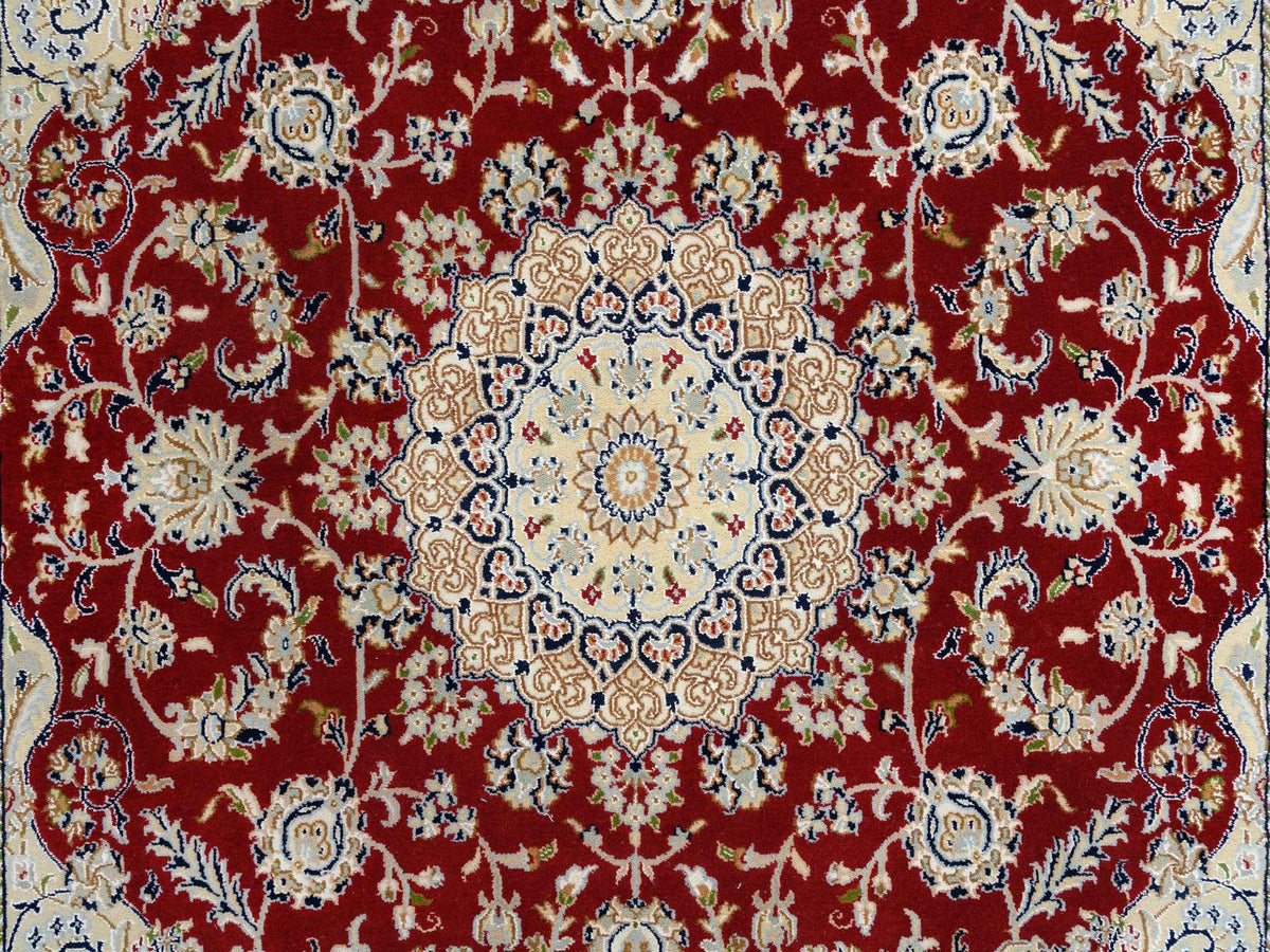 Nain Fine Oriental hand-knotted wool rug in Red & Ivory, 5'9" x 6' — SKU O064724 (view 5)
