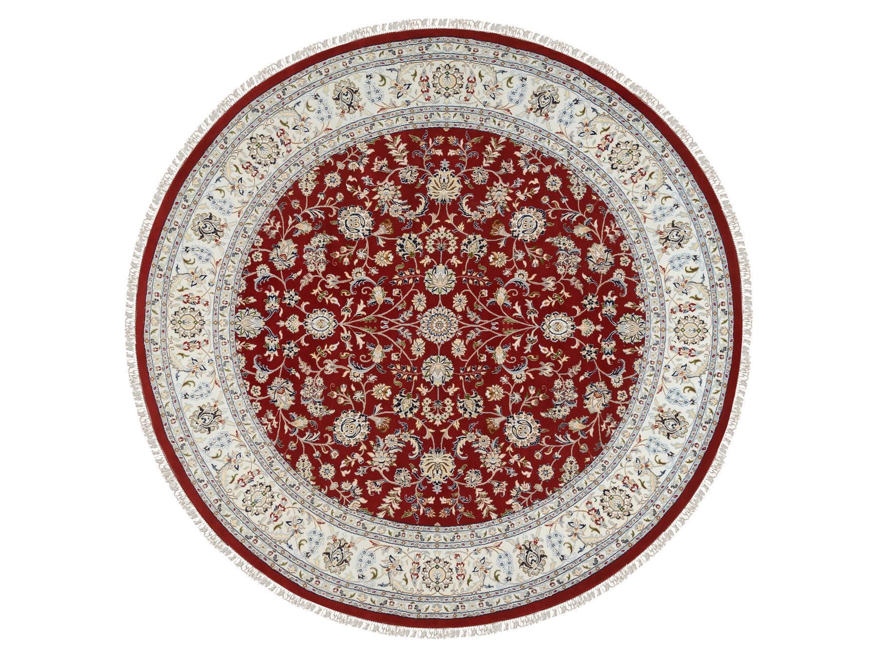 Nain Fine Oriental hand-knotted wool rug in Red & Ivory, 9'1" x 9'1" — SKU O064728
