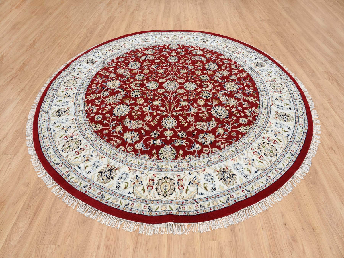 Nain Fine Oriental hand-knotted wool rug in Red & Ivory, 9'1" x 9'1" — SKU O064728 (view 3)