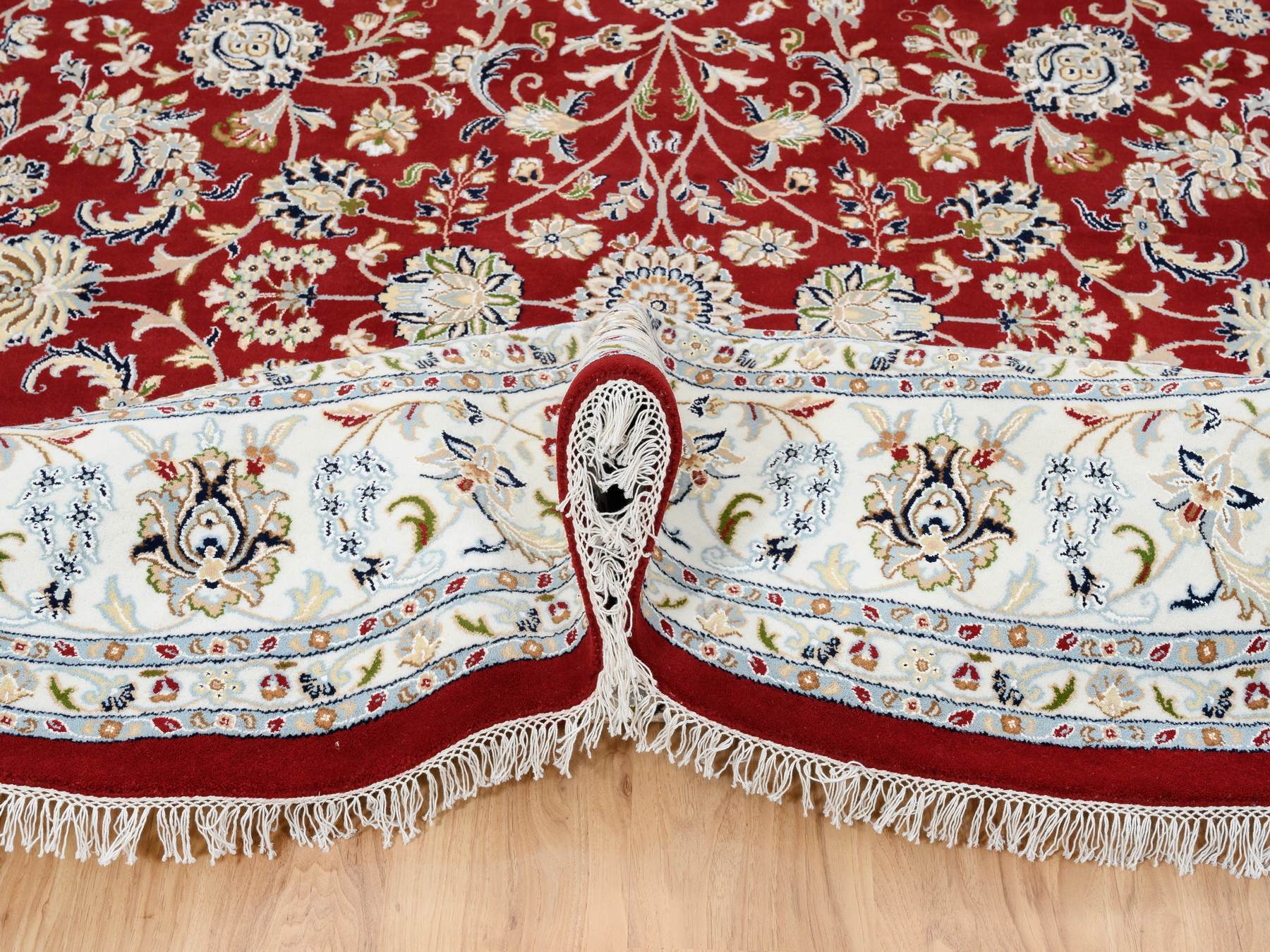 Nain Fine Oriental hand-knotted wool rug in Red & Ivory, 9'1" x 9'1" — SKU O064728 (view 6)