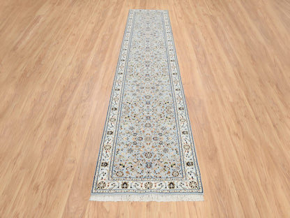 Blue 2'6" x 13'9" Fine Oriental Hand knotted Wool Rug - Sku: O064736