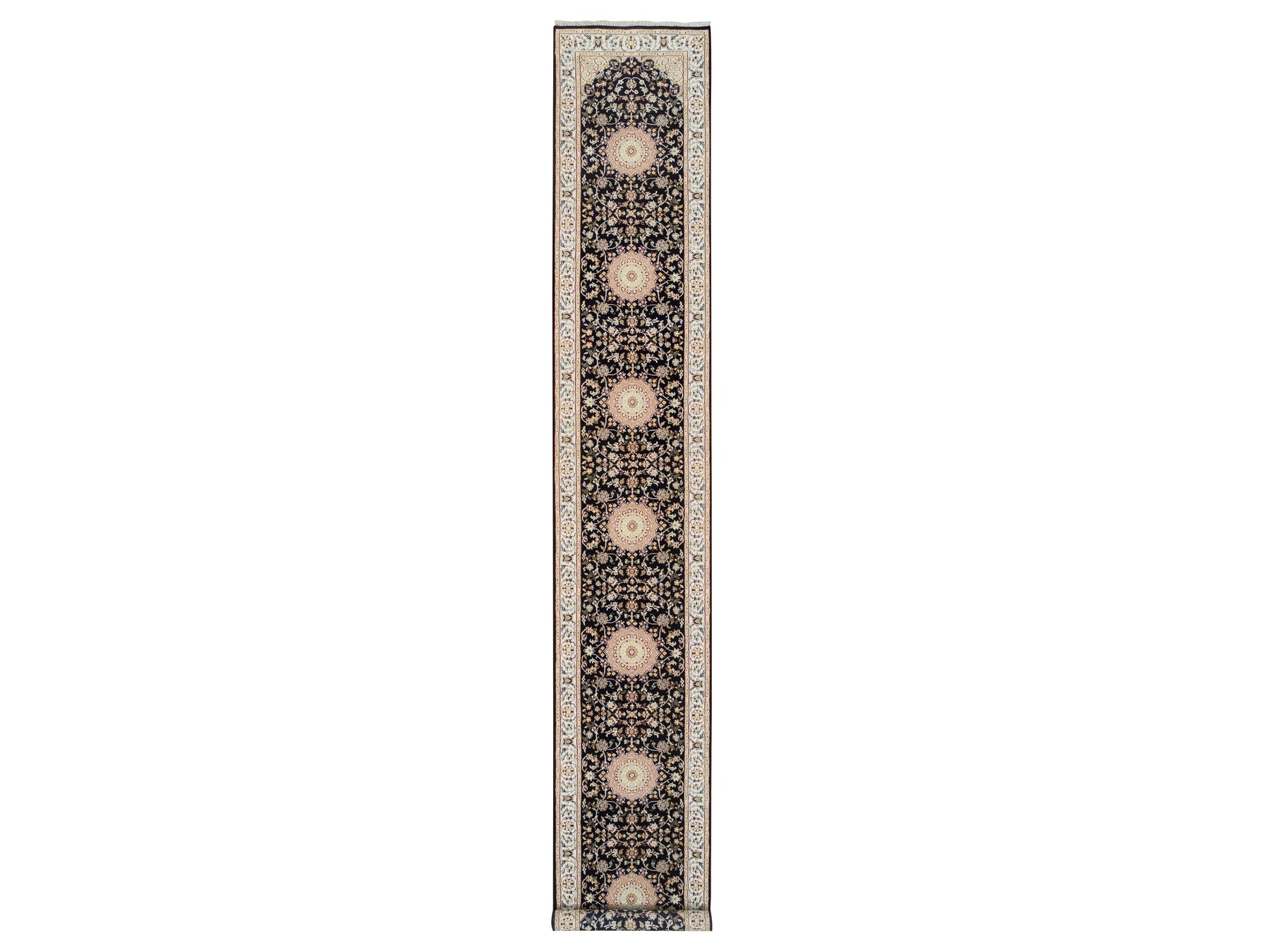 Nain Fine Oriental hand-knotted wool runner in Blue & Ivory, 2'7" x 16'4" — SKU O064738