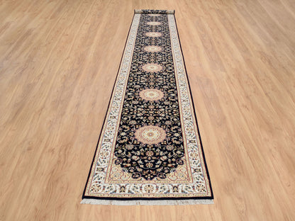 Blue 2'7" x 16'4" Fine Oriental Hand knotted Wool Rug - Sku: O064738