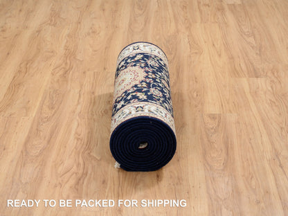 Blue 2'7" x 16'4" Fine Oriental Hand knotted Wool Rug - Sku: O064738