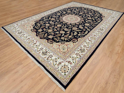 Blue 9'10" x 14'3" Fine Oriental Hand knotted Wool Rug - Sku: O064744