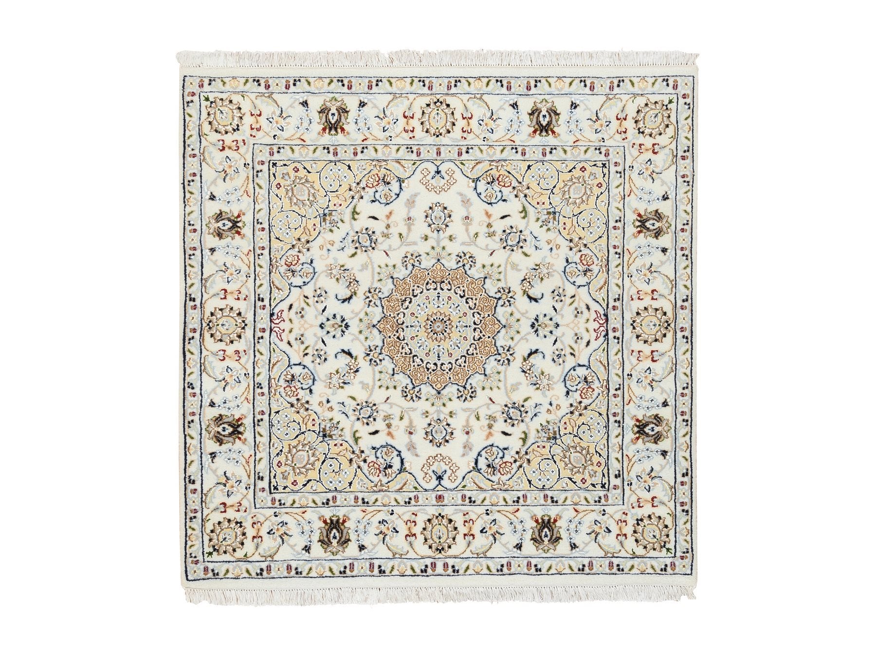 Nain Fine Oriental hand-knotted wool rug in Ivory, 4' x 4' — SKU O064750