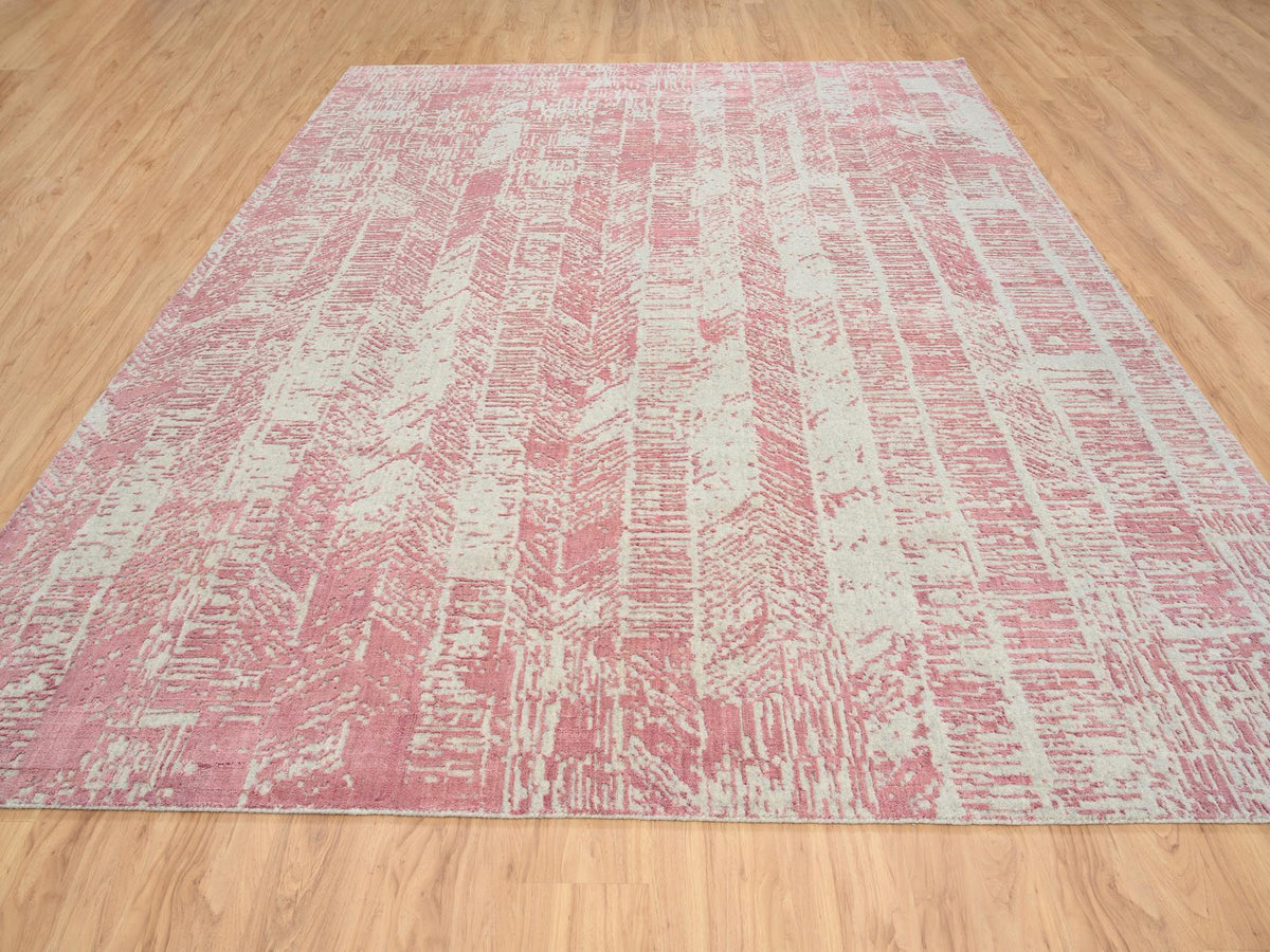 Transitional hand-knotted wool/silk rug in Pink, 9' x 11'10" — SKU O064807 (view 2)