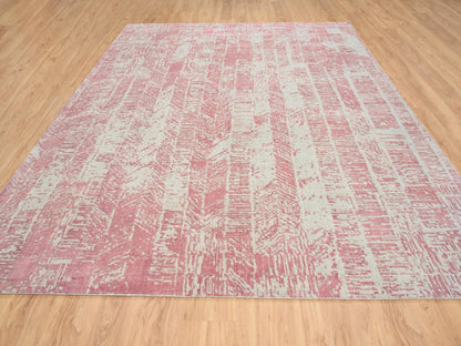 Transitional hand-knotted wool/silk rug in Pink, 9' x 11'10" — SKU O064807 (view 2)