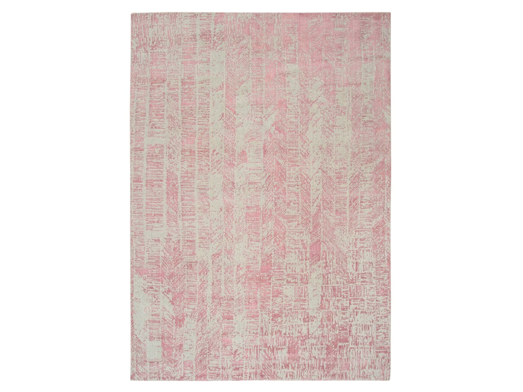 Transitional hand-knotted wool/silk rug in Pink, 9' x 11'9" — SKU O064809