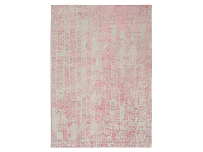 Transitional hand-knotted wool/silk rug in Pink, 9' x 11'9" — SKU O064809