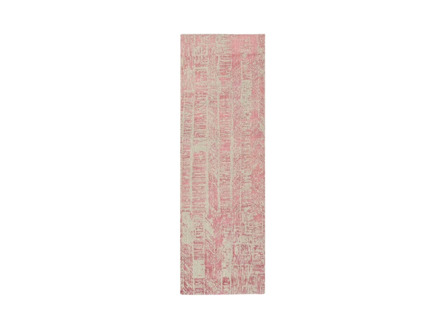 Transitional hand-knotted wool/silk runner in Pink, 2'6" x 8' — SKU O064812