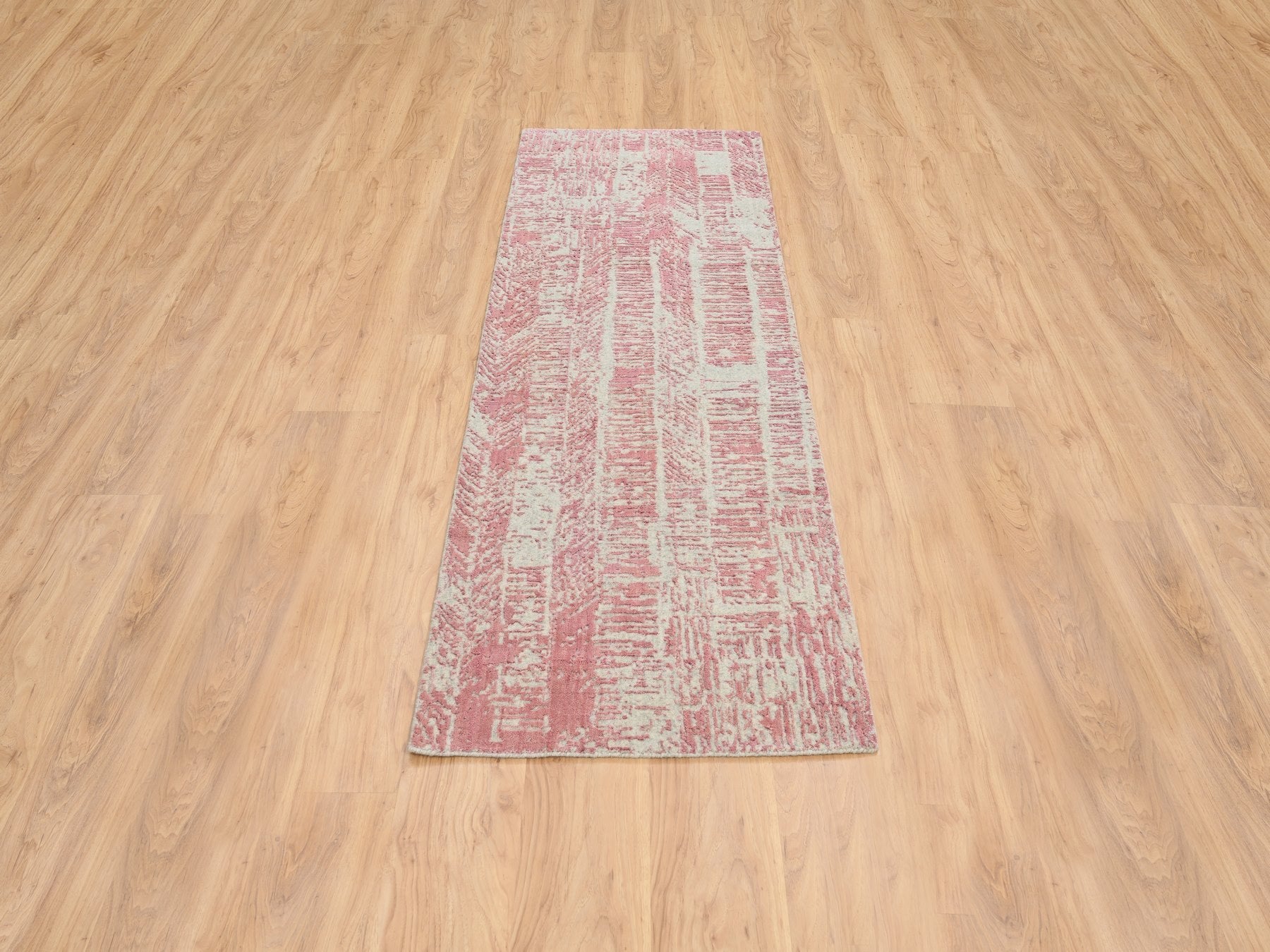 Transitional hand-knotted wool/silk runner in Pink, 2'6" x 8' — SKU O064812 (view 2)