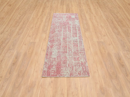 Pink 2'6" x 8'0" Transitional Handloom Wool/Silk Rug - Sku: O064812