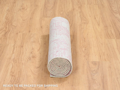 Transitional hand-knotted wool/silk runner in Pink, 2'6" x 8' — SKU O064812 (view 6)