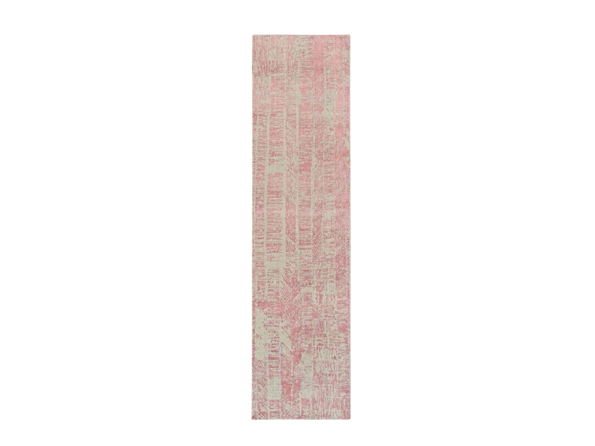 Transitional hand-knotted wool/art silk runner in Pink, 2'6" x 10' — SKU O064813
