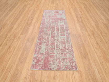 Transitional hand-knotted wool/art silk runner in Pink, 2'6" x 10' — SKU O064813 (view 2)