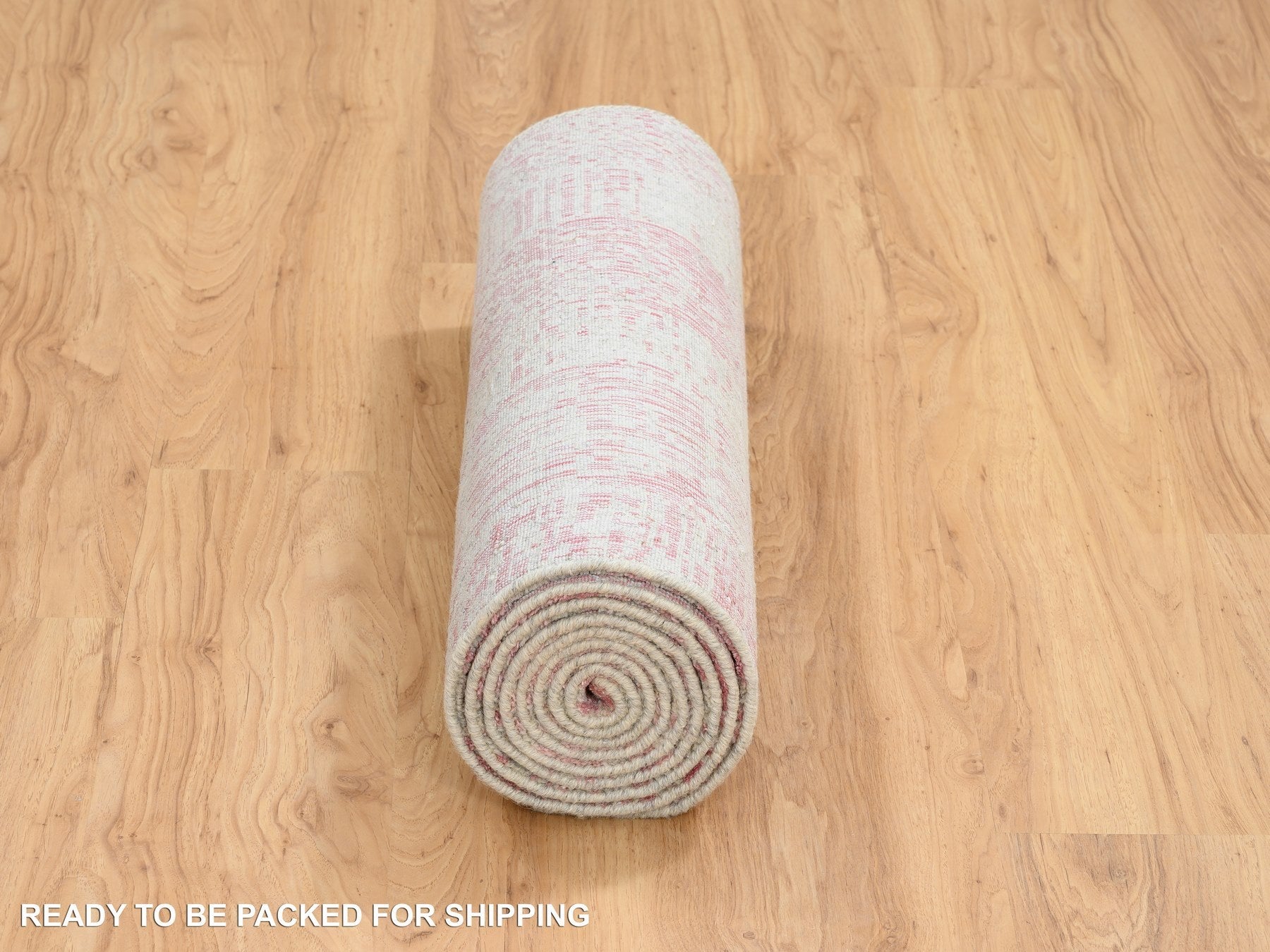 Transitional hand-knotted wool/art silk runner in Pink, 2'6" x 10' — SKU O064813 (view 6)