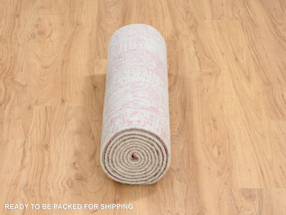 Transitional hand-knotted wool/art silk runner in Pink, 2'6" x 10' — SKU O064813 (view 6)