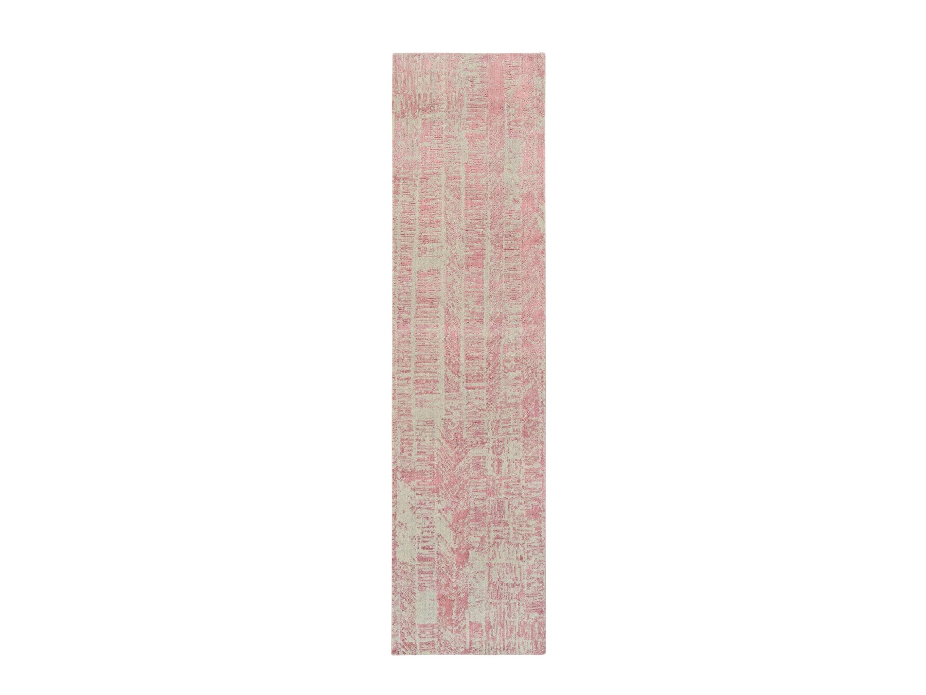 Transitional hand-knotted wool/art silk runner in Pink, 2'6" x 10' — SKU O064814