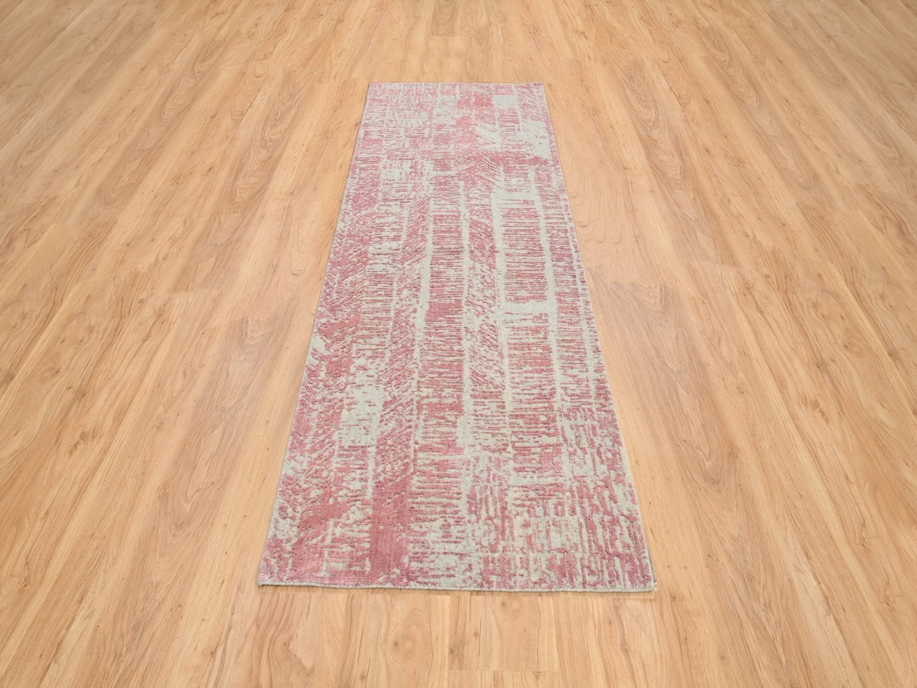 Transitional hand-knotted wool/art silk runner in Pink, 2'6" x 10' — SKU O064814 (view 2)