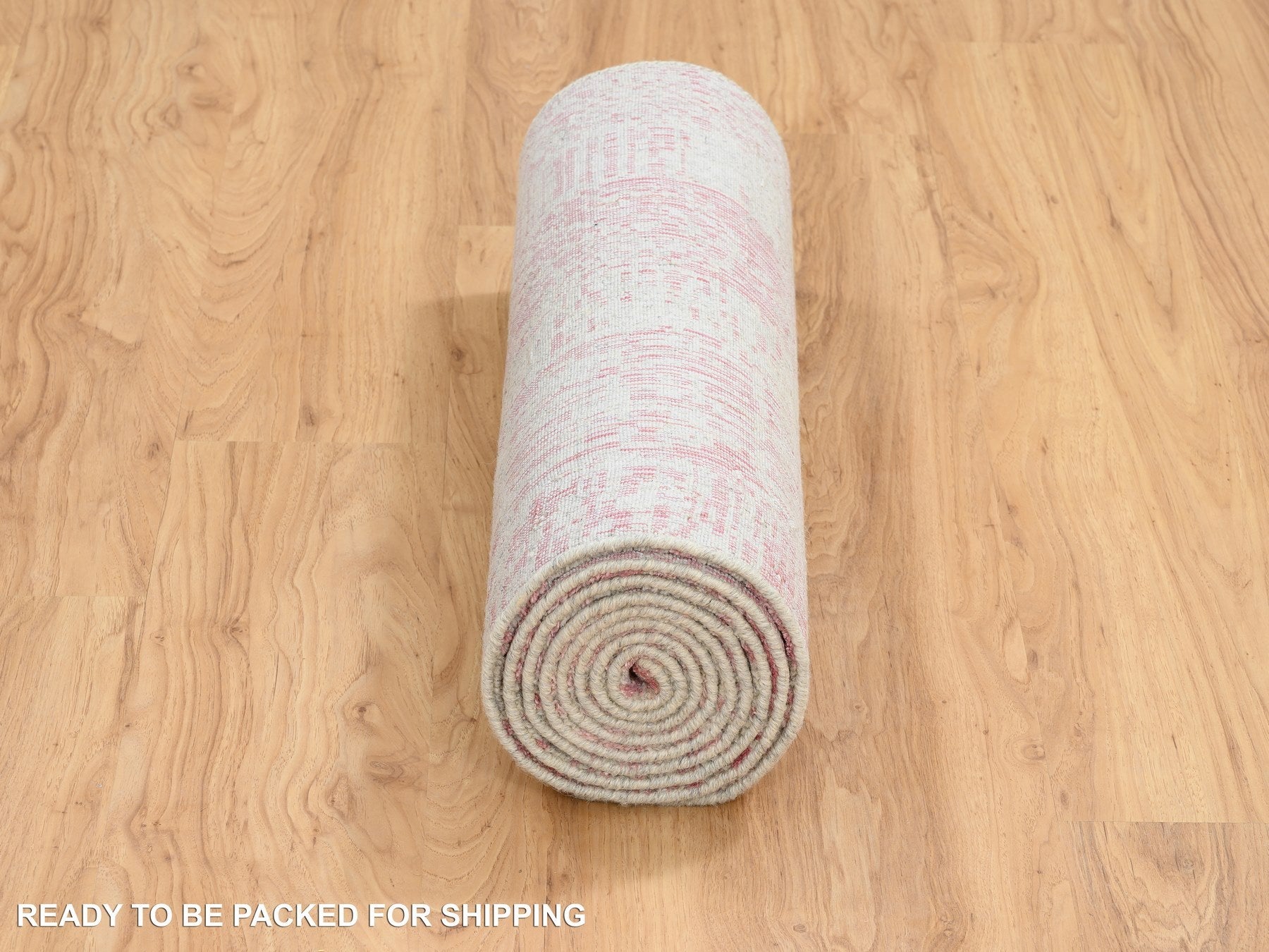Transitional hand-knotted wool/art silk runner in Pink, 2'6" x 10' — SKU O064814 (view 6)