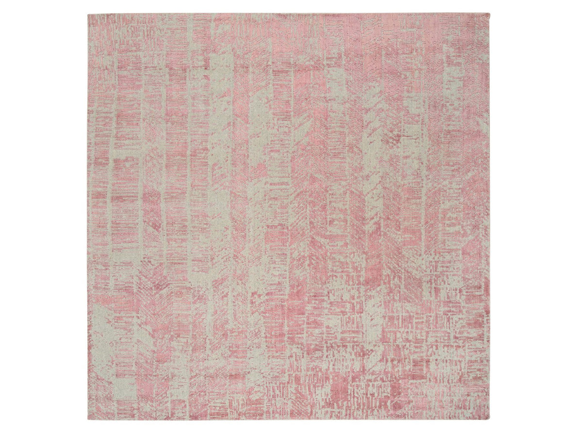 Transitional hand-knotted wool/art silk rug in Pink, 10' x 10'2" — SKU O064815