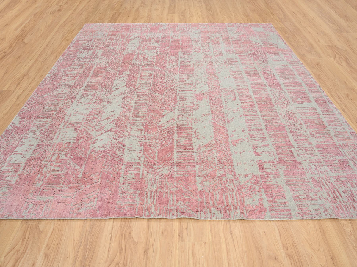 Transitional hand-knotted wool/art silk rug in Pink, 10' x 10'2" — SKU O064815 (view 2)