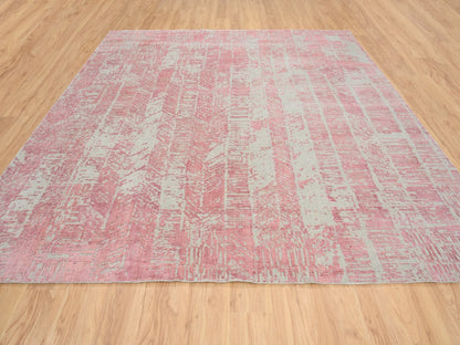 Transitional hand-knotted wool/art silk rug in Pink, 10' x 10'2" — SKU O064815 (view 2)