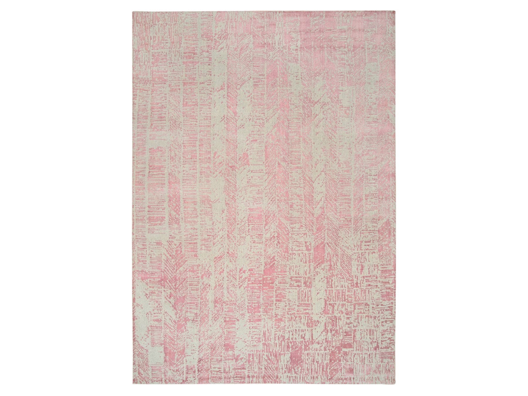 Transitional hand-knotted wool/silk rug in Pink, 10' x 14' — SKU O064817