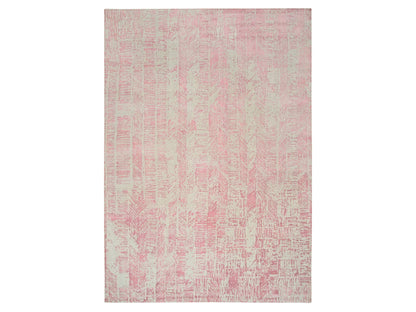 Transitional hand-knotted wool/silk rug in Pink, 10' x 14' — SKU O064817