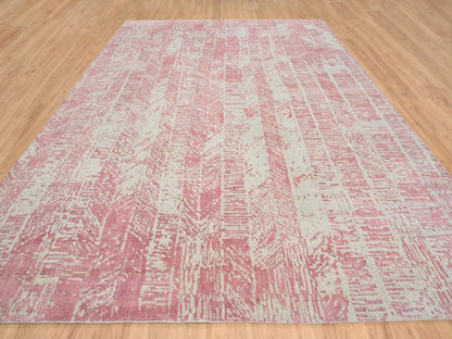 Transitional hand-knotted wool/silk rug in Pink, 10' x 14' — SKU O064817 (view 2)