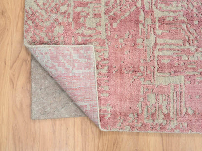 Transitional hand-knotted wool/silk rug in Pink, 10' x 14' — SKU O064817 (view 4)